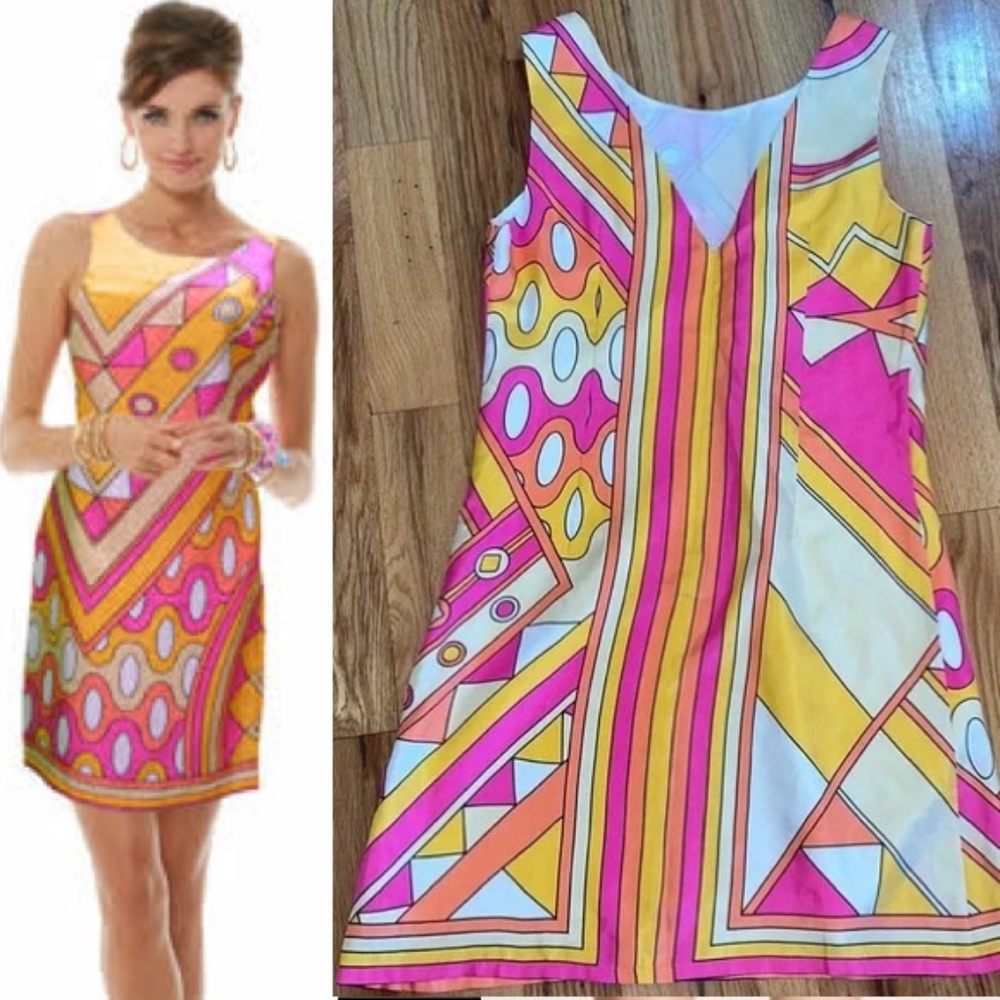 NEW JB by Julie Brown Colorful Print Stealth Dress sz  8 100% silk